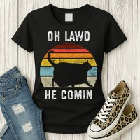 Chonk Cat Retro Style Vintage Meme Oh Lawd He Comin Womens T-Shirt