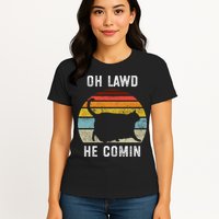 Chonk Cat Retro Style Vintage Meme Oh Lawd He Comin Womens T-Shirt