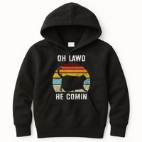 Chonk Cat Retro Style Vintage Meme Oh Lawd He Comin Kids Hoodie