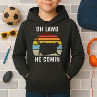 Chonk Cat Retro Style Vintage Meme Oh Lawd He Comin Kids Hoodie