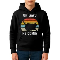 Chonk Cat Retro Style Vintage Meme Oh Lawd He Comin Kids Hoodie