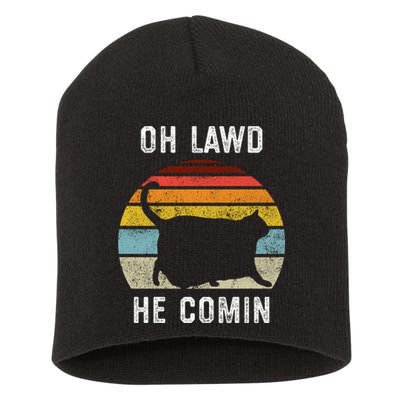 Chonk Cat Retro Style Vintage Meme Oh Lawd He Comin Short Acrylic Beanie