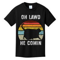 Chonk Cat Retro Style Vintage Meme Oh Lawd He Comin Kids T-Shirt