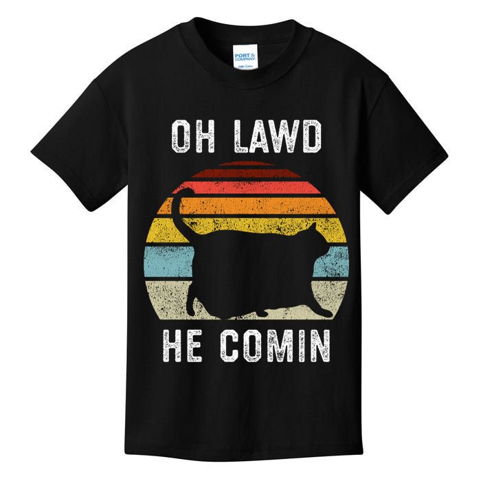 Chonk Cat Retro Style Vintage Meme Oh Lawd He Comin Kids T-Shirt