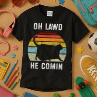 Chonk Cat Retro Style Vintage Meme Oh Lawd He Comin Kids T-Shirt