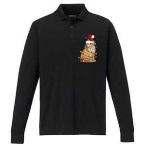 Cat Christmas Ree Santa Funny Xmas Cat Lover Performance Long Sleeve Polo