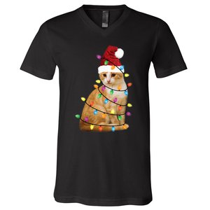 Cat Christmas Ree Santa Funny Xmas Cat Lover V-Neck T-Shirt