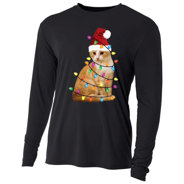 Cat Christmas Ree Santa Funny Xmas Cat Lover Cooling Performance Long Sleeve Crew