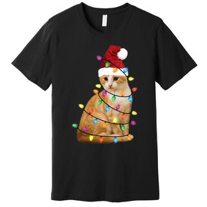 Cat Christmas Ree Santa Funny Xmas Cat Lover Premium T-Shirt