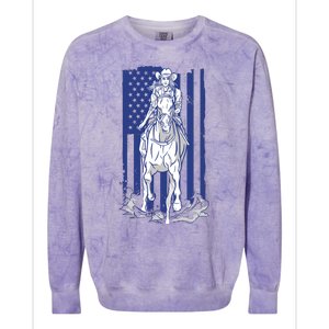 Rodeo Horse Country Life Cowboy Cowgirl Howdy American Flag Colorblast Crewneck Sweatshirt