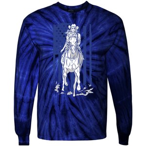 Rodeo Horse Country Life Cowboy Cowgirl Howdy American Flag Tie-Dye Long Sleeve Shirt