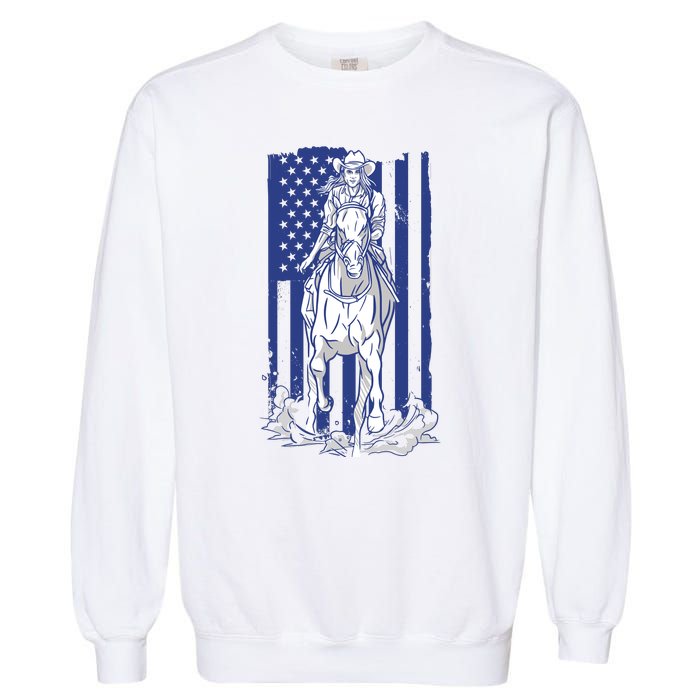 Rodeo Horse Country Life Cowboy Cowgirl Howdy American Flag Garment-Dyed Sweatshirt