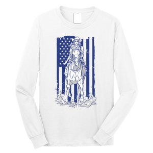 Rodeo Horse Country Life Cowboy Cowgirl Howdy American Flag Long Sleeve Shirt