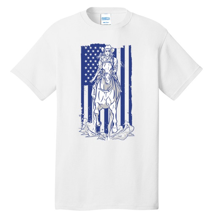 Rodeo Horse Country Life Cowboy Cowgirl Howdy American Flag Tall T-Shirt