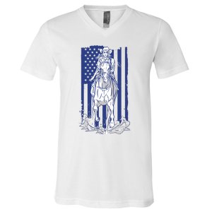 Rodeo Horse Country Life Cowboy Cowgirl Howdy American Flag V-Neck T-Shirt