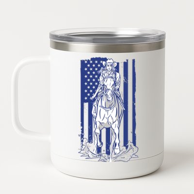 Rodeo Horse Country Life Cowboy Cowgirl Howdy American Flag 12 oz Stainless Steel Tumbler Cup