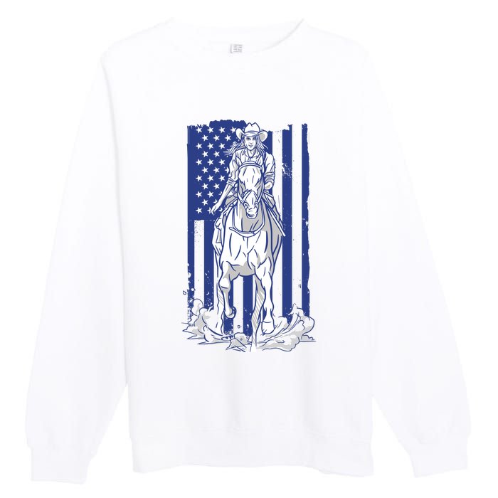 Rodeo Horse Country Life Cowboy Cowgirl Howdy American Flag Premium Crewneck Sweatshirt