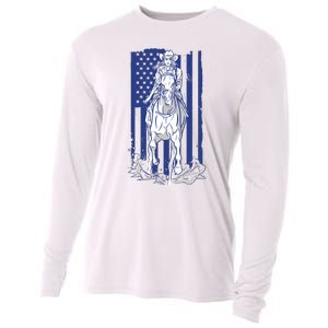 Rodeo Horse Country Life Cowboy Cowgirl Howdy American Flag Cooling Performance Long Sleeve Crew