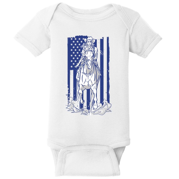 Rodeo Horse Country Life Cowboy Cowgirl Howdy American Flag Baby Bodysuit