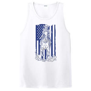 Rodeo Horse Country Life Cowboy Cowgirl Howdy American Flag PosiCharge Competitor Tank