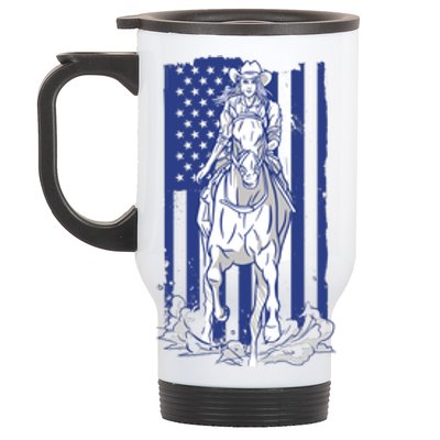 Rodeo Horse Country Life Cowboy Cowgirl Howdy American Flag Stainless Steel Travel Mug