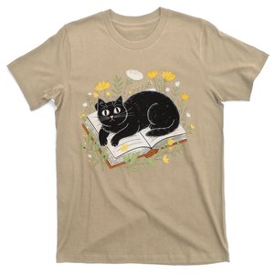 Curious Cat Reading With Flowers T-Shirt