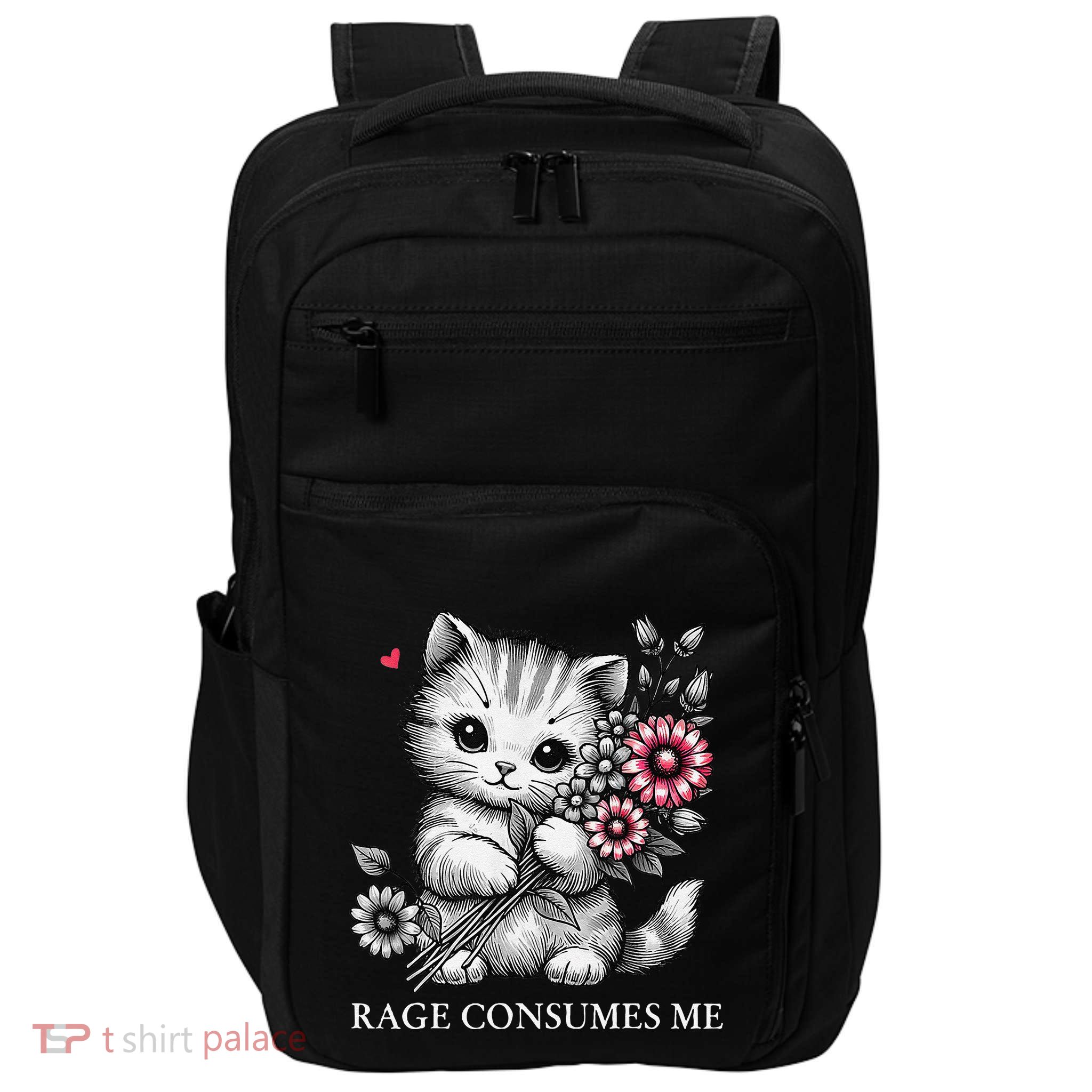 Cute Cat Rage Consumes Me Funny Sarcastic Kitten Flower Impact Tech Backpack