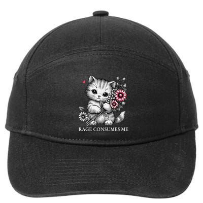 Cute Cat Rage Consumes Me Funny Sarcastic Kitten Flower 7-Panel Snapback Hat