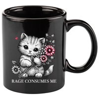 Cute Cat Rage Consumes Me Funny Sarcastic Kitten Flower 11oz C Handle Ceramic Mug