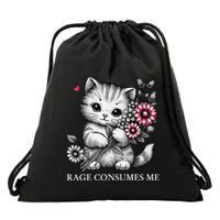 Cute Cat Rage Consumes Me Funny Sarcastic Kitten Flower Drawstring Bag