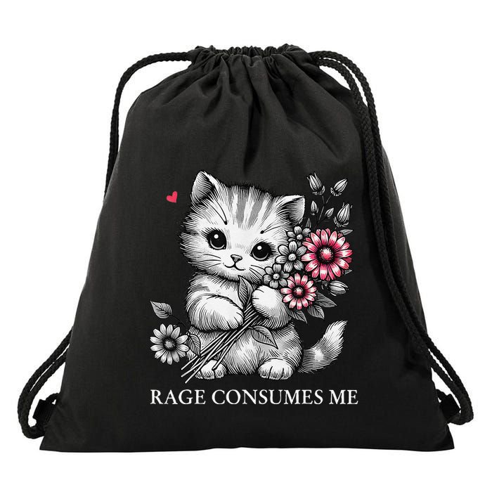 Cute Cat Rage Consumes Me Funny Sarcastic Kitten Flower Drawstring Bag