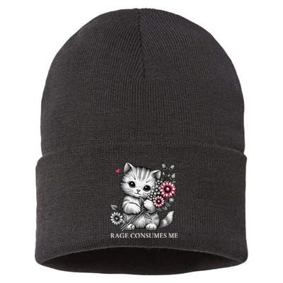 Cute Cat Rage Consumes Me Funny Sarcastic Kitten Flower Sustainable Knit Beanie