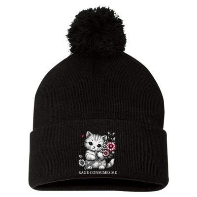 Cute Cat Rage Consumes Me Funny Sarcastic Kitten Flower Pom Pom 12in Knit Beanie