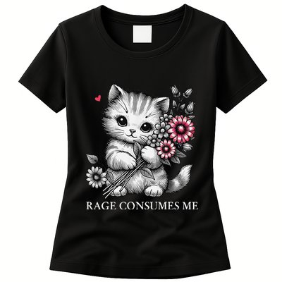 Cute Cat Rage Consumes Me Funny Sarcastic Kitten Flower Womens T-Shirt
