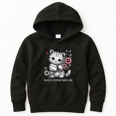 Cute Cat Rage Consumes Me Funny Sarcastic Kitten Flower Kids Hoodie