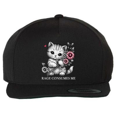 Cute Cat Rage Consumes Me Funny Sarcastic Kitten Flower Wool Snapback Cap