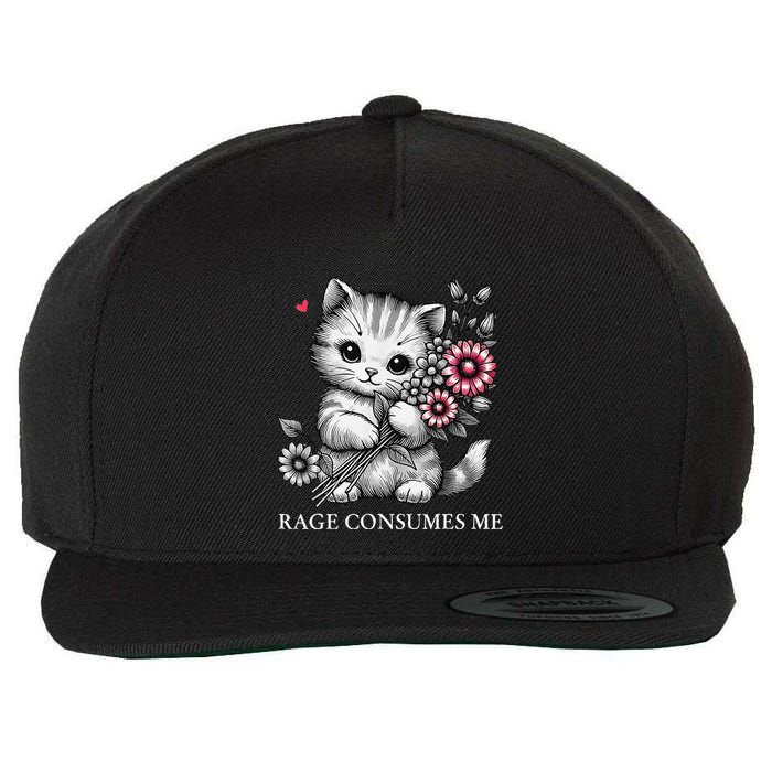 Cute Cat Rage Consumes Me Funny Sarcastic Kitten Flower Wool Snapback Cap