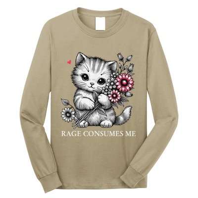 Cute Cat Rage Consumes Me Funny Sarcastic Kitten Flower Long Sleeve Shirt