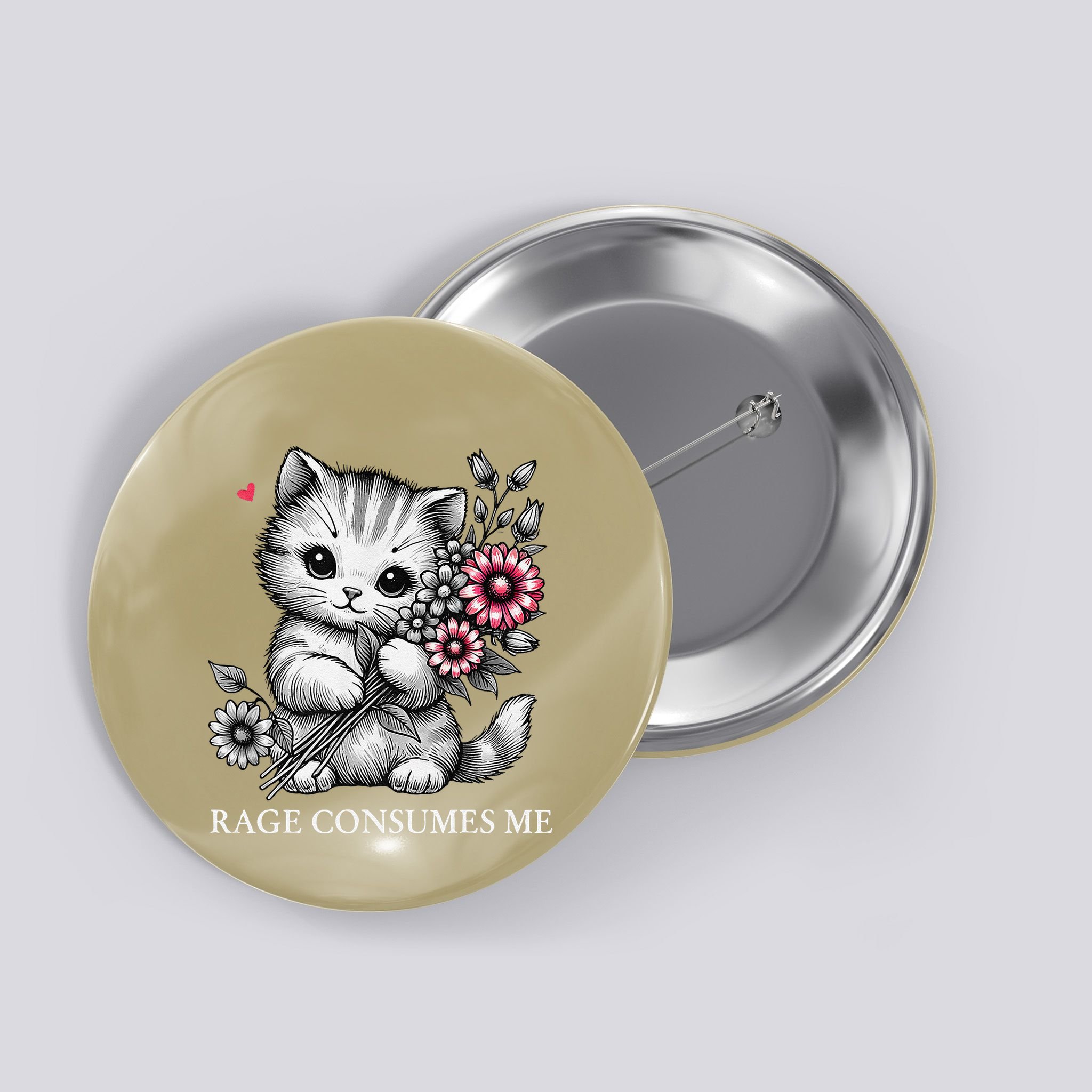 Cute Cat Rage Consumes Me Funny Sarcastic Kitten Flower Button