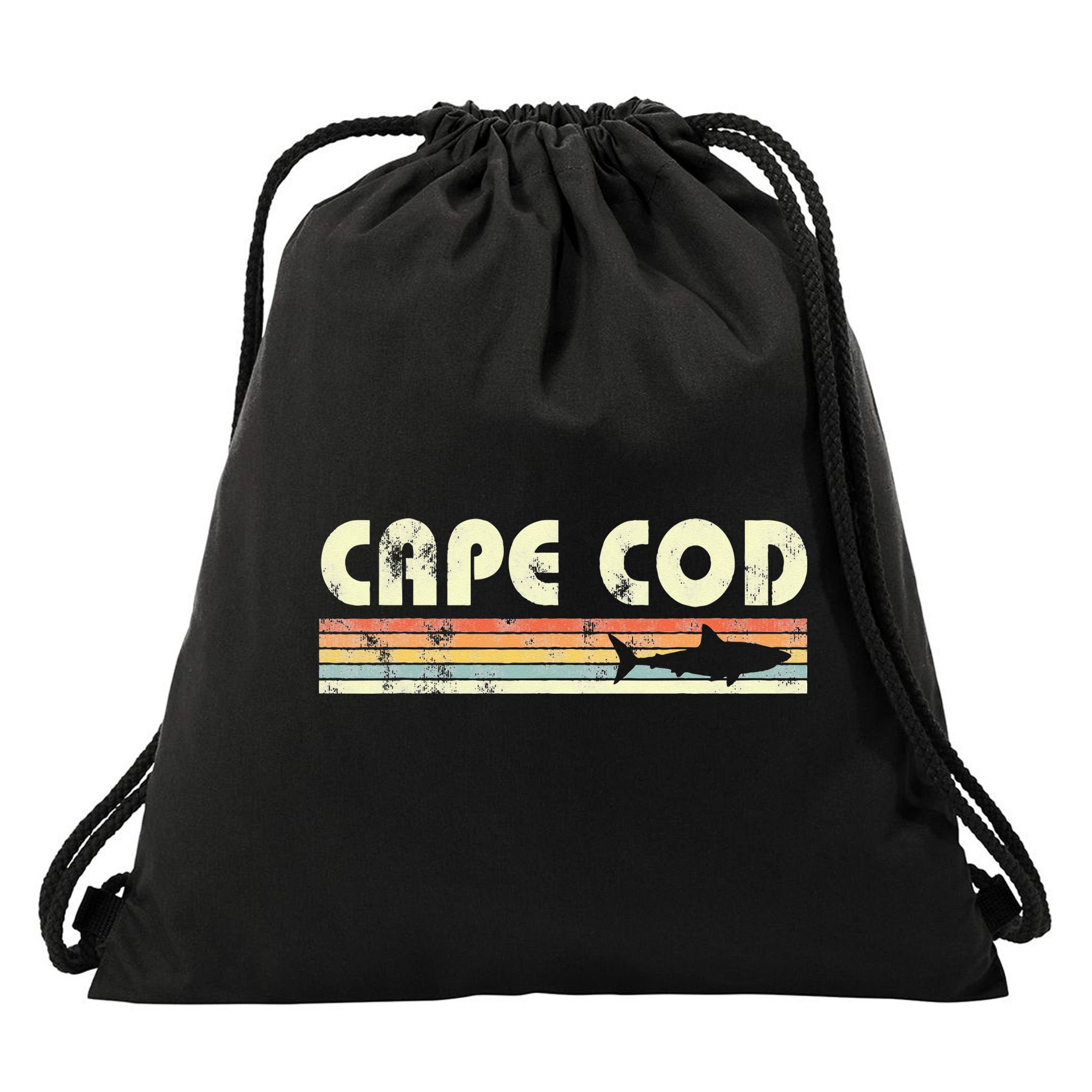 Cape Cod Retro Style with Shark graphic Drawstring Bag