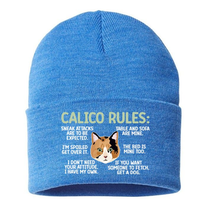 Calico Cat Rules Calico Cat Lover Calico Cat Owner Gift Sustainable Knit Beanie