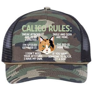 Calico Cat Rules Calico Cat Lover Calico Cat Owner Gift Retro Rope Trucker Hat Cap