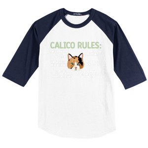 Calico Cat Rules Calico Cat Lover Calico Cat Owner Gift Baseball Sleeve Shirt