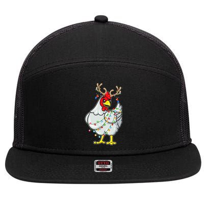 Christmas Chicken Reindeer Antlers Lights Pajama S 7 Panel Mesh Trucker Snapback Hat