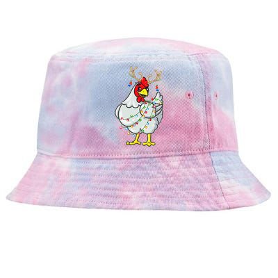 Christmas Chicken Reindeer Antlers Lights Pajama S Tie-Dyed Bucket Hat