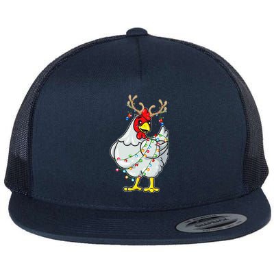 Christmas Chicken Reindeer Antlers Lights Pajama S Flat Bill Trucker Hat