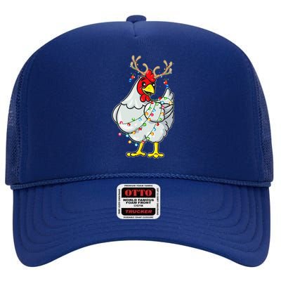 Christmas Chicken Reindeer Antlers Lights Pajama S High Crown Mesh Back Trucker Hat