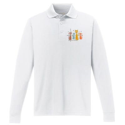 Century Cat Retro Cool Performance Long Sleeve Polo