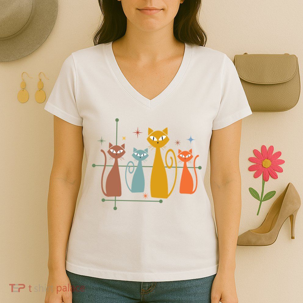 Century Cat Retro Cool Women's V-Neck T-Shirt