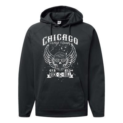 Chicago Classic Retro Vintage Illinois Windy RockNRoll Performance Fleece Hoodie